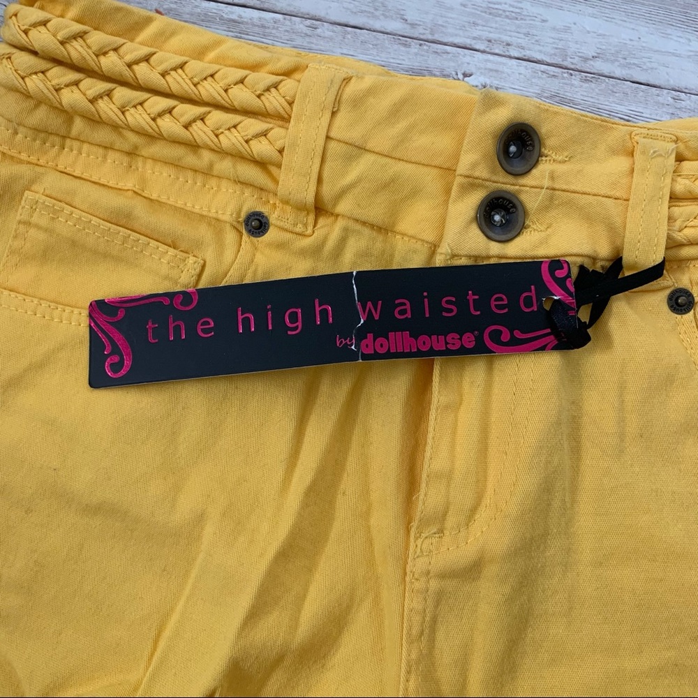 Dollhouse Yellow High Rise Braided Waist Cuffed Hem Shorts - Picture 2 of 9